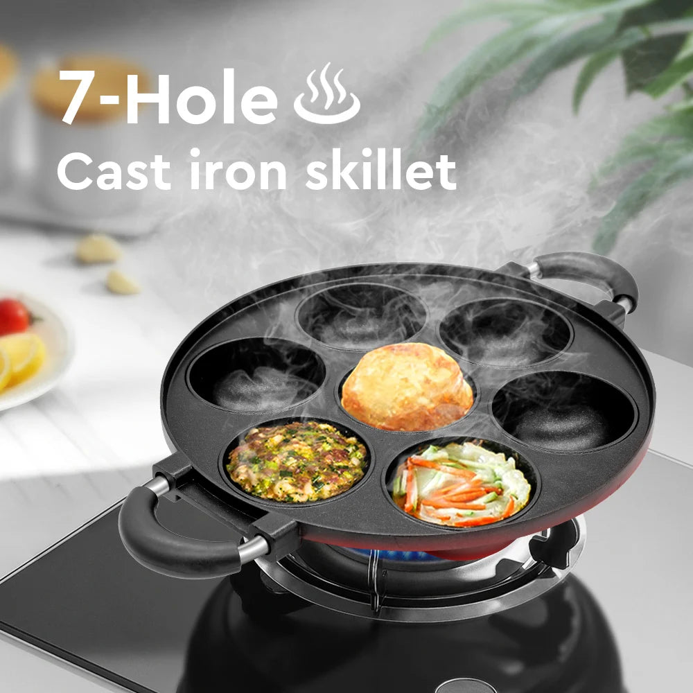 7 Hole Cast Iron Cookware Omelette or Cake Mold
