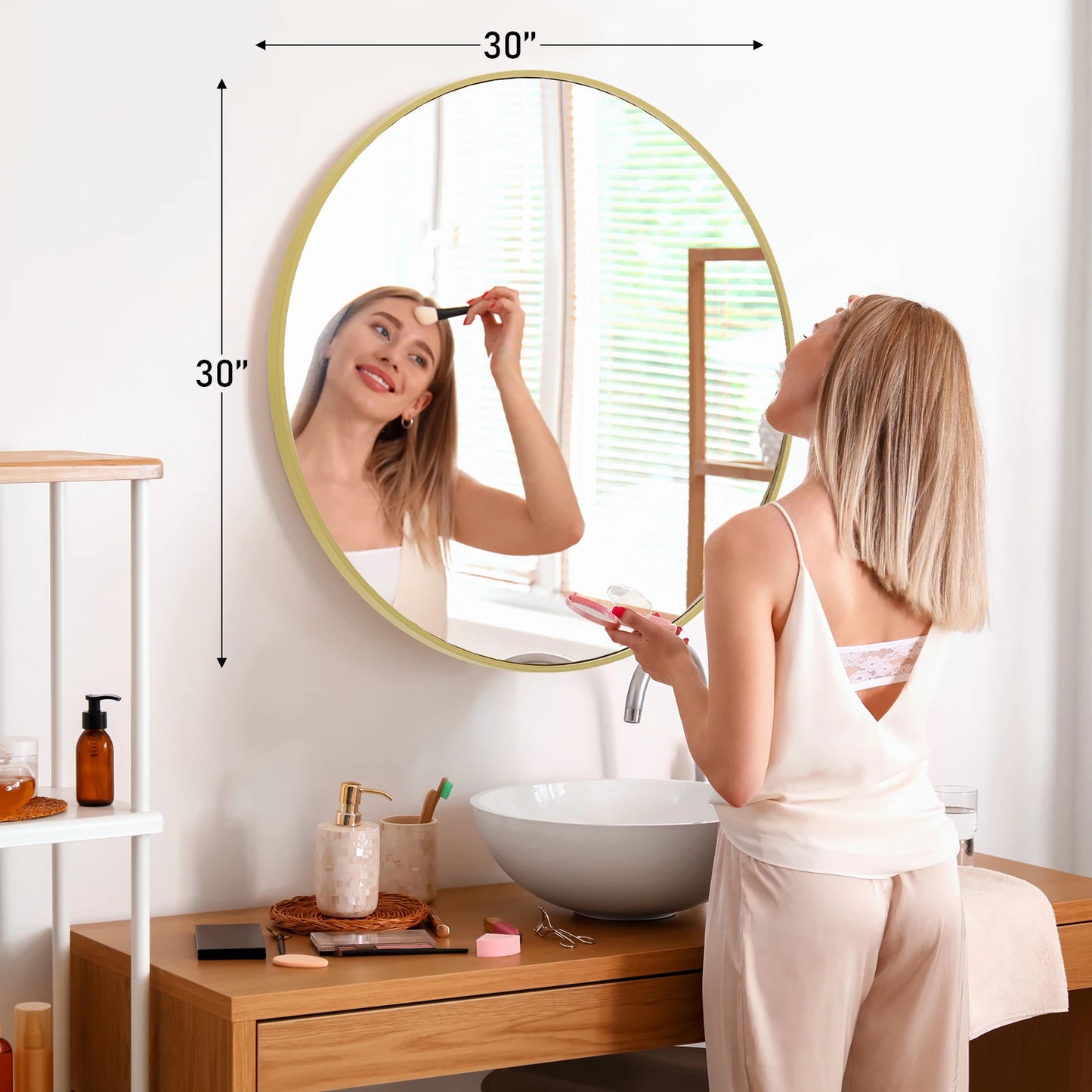 30 Inch Modern Gold Round Vanity Framed Mirror