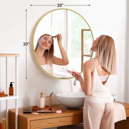 30 Inch Modern Gold Round Vanity Framed Mirror
