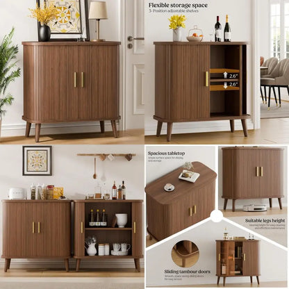 Modern walnut buffet cabinet rolling/sliding doors