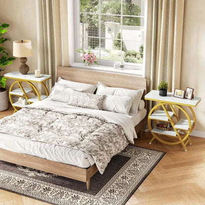 Narrow Faux Marble Side Table White/Gold