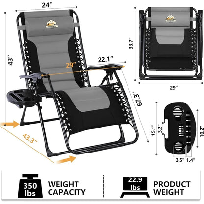 Set of 2 Foldable Patio Anti Gravity Reclining Chairs
