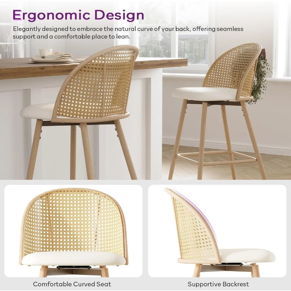 Rattan Backrest Swivel Counter Bar Stools Set of 2