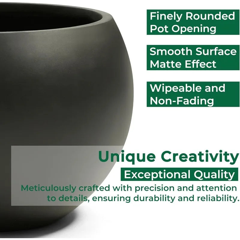 Black 16.6" Spherical Fiberstone Extra Large Planter