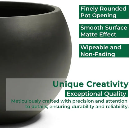 Black 16.6" Spherical Fiberstone Extra Large Planter