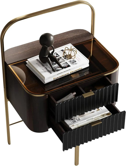 Elegant Black Nightstand with Glass Top Stylish Table