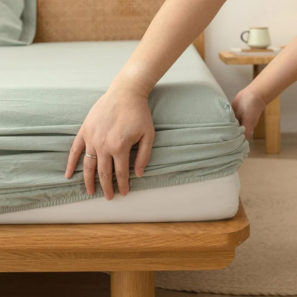 Sheet Set 100% Washed Cotton Linen Feel