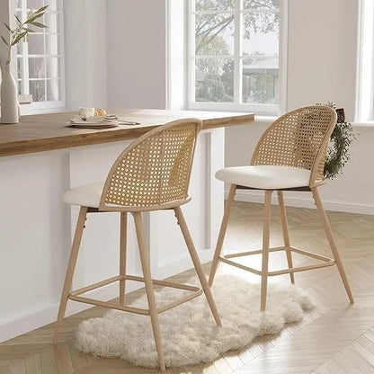 Rattan Backrest Swivel Counter Bar Stools Set of 2