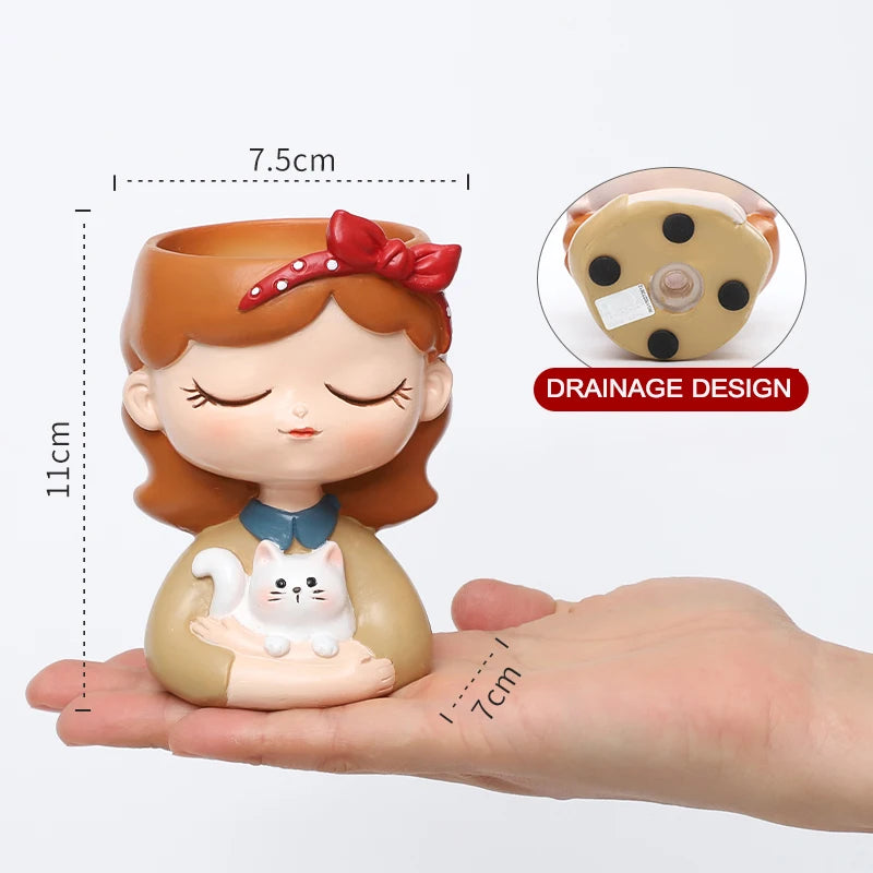 Cute Girl Small Plant Pot Resin Succulent Planter