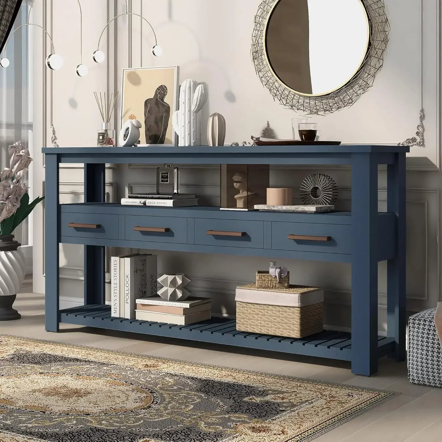 Modern Wood Console Table with Drawers Shelves