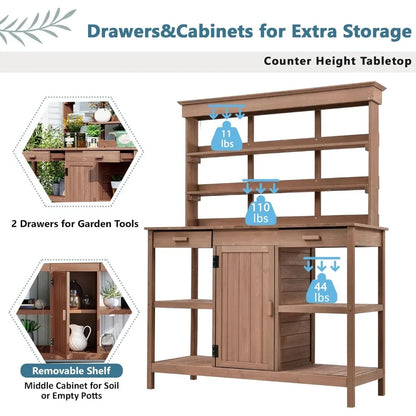 66” Large Outdoor Potting Table with Drawers