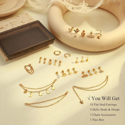 24Pcs Surgical Steel Flat Back Earrings