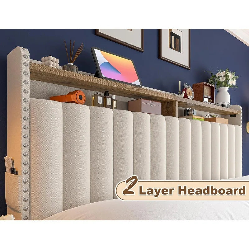 King Size Bed Frame with 4 Storage Drawers