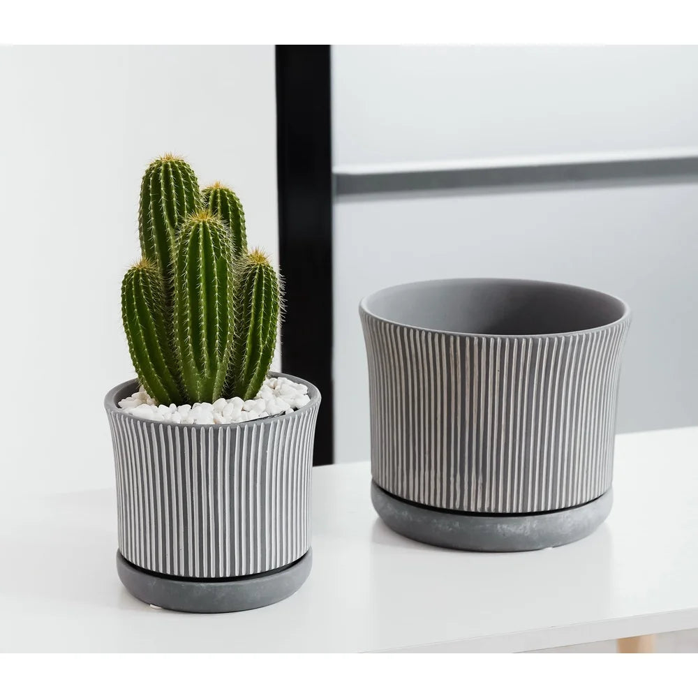 Round Ceramic Planter with Saucer Weather-Resistant