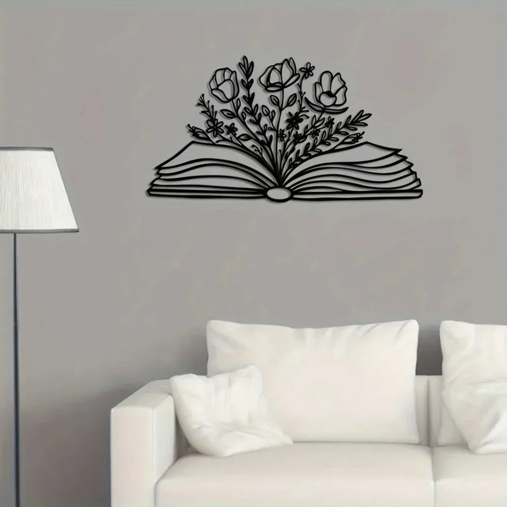 Book with Flowers Metal Wall Art