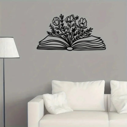 Book with Flowers Metal Wall Art