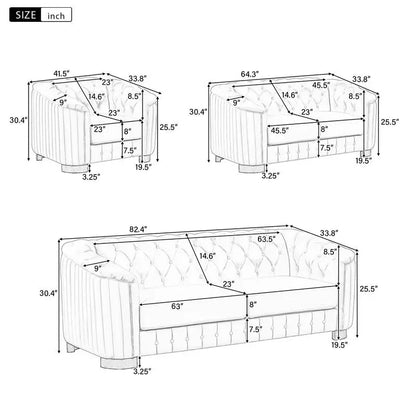 3-Piece Sofa Set with Rubber Wood Legs