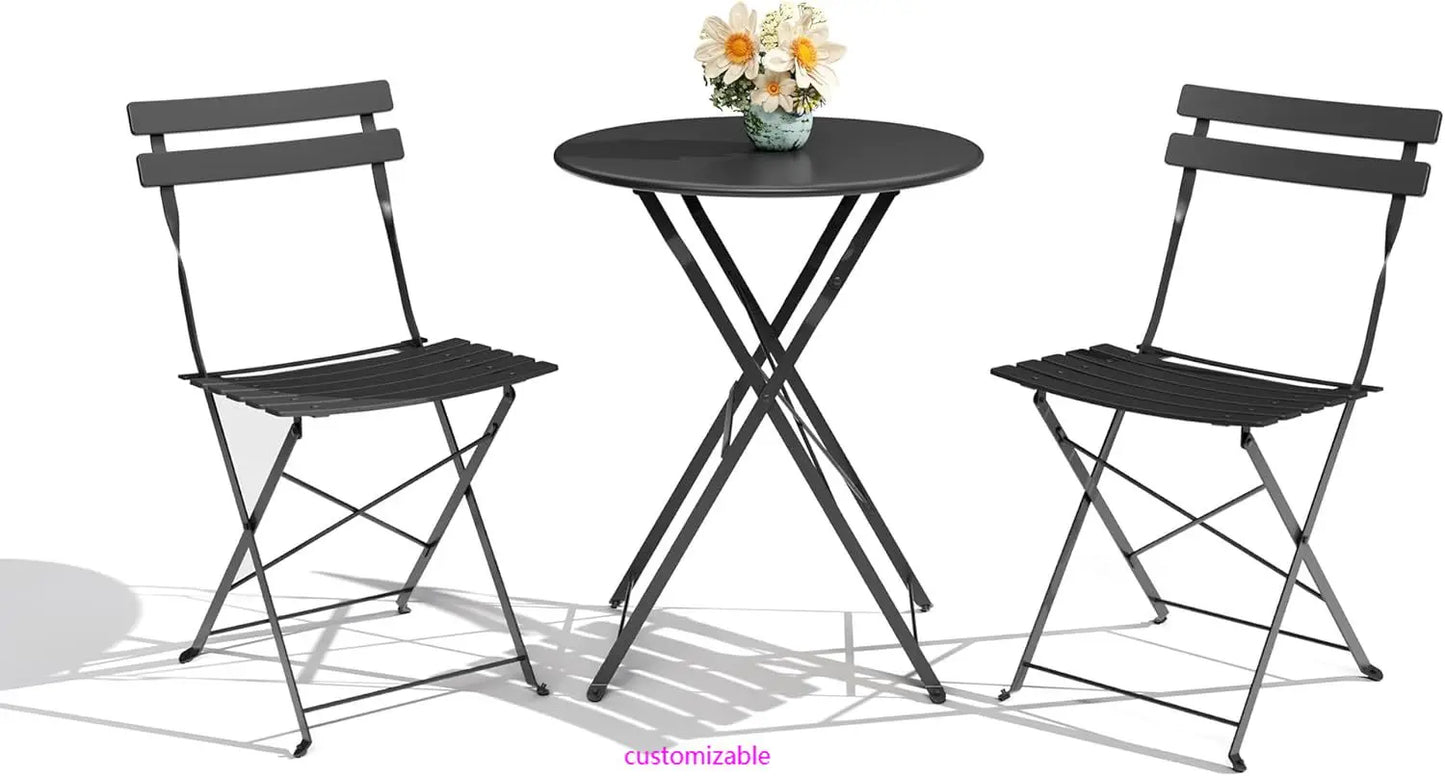 3-Piece Folding Bistro Set. Patio Furniture. Black