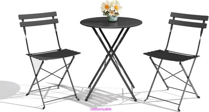 3-Piece Folding Bistro Set. Patio Furniture. Black