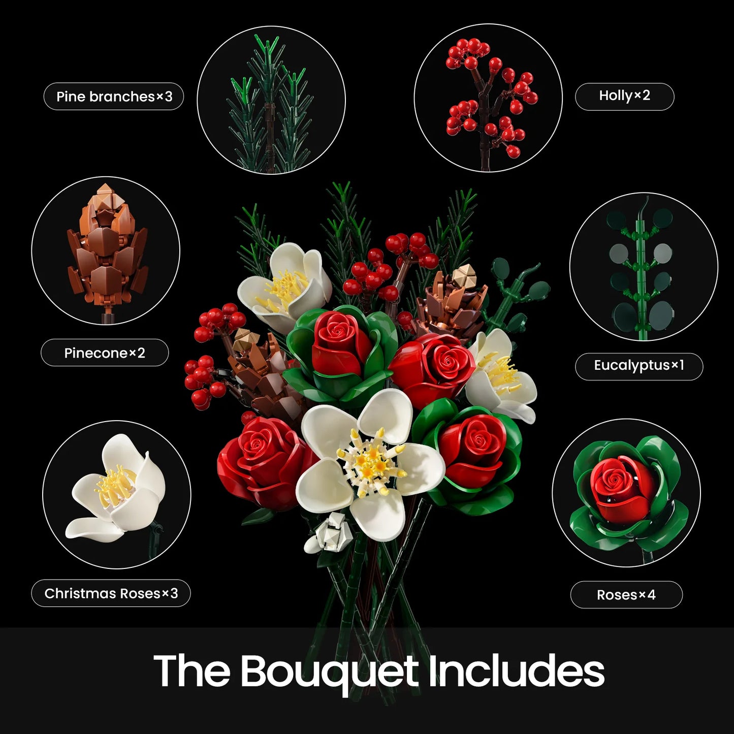 Christmas Rose Bouquet Flower Set Building Blocks