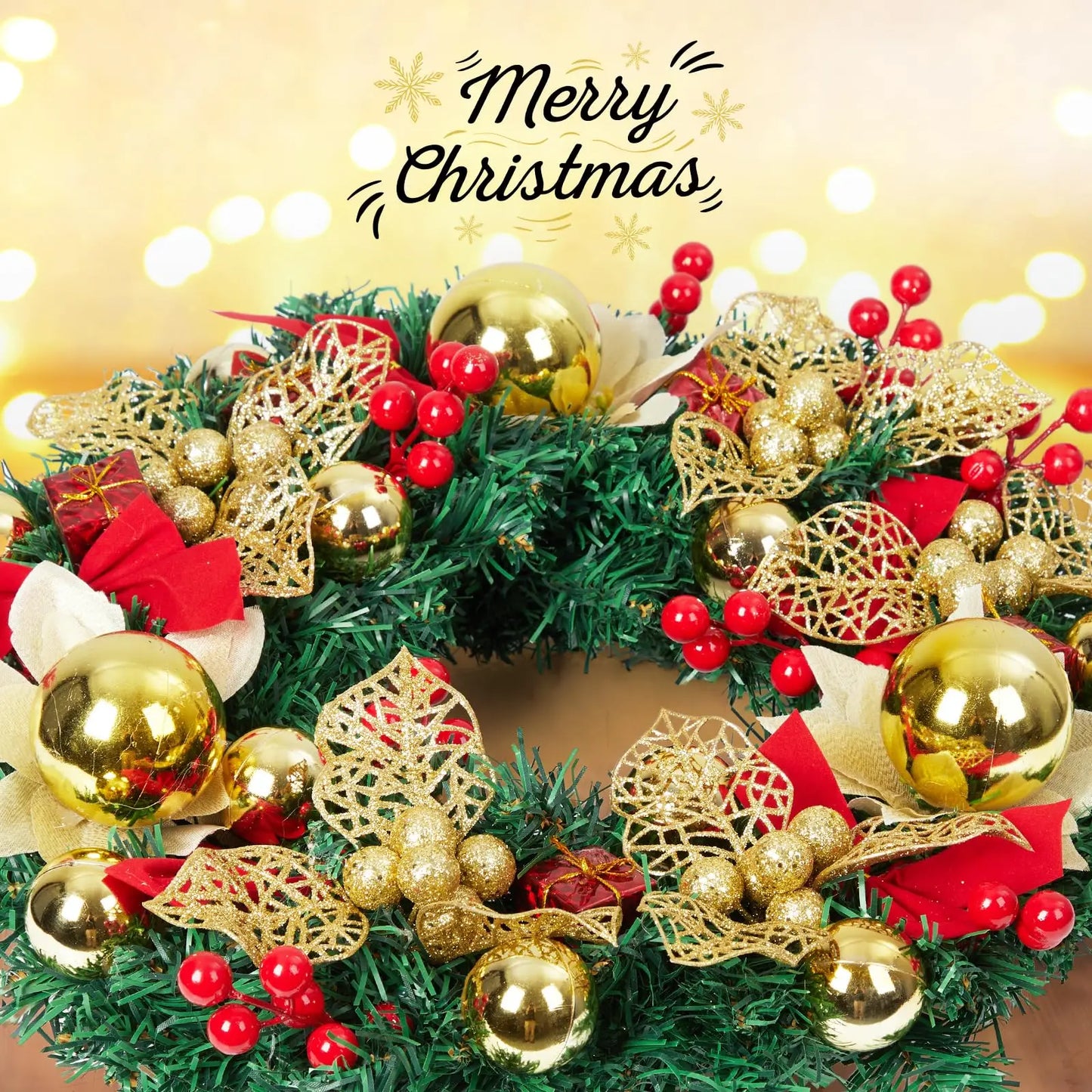 Pre-Lit Christmas Wreath, Battery Operated Christmas Wreath