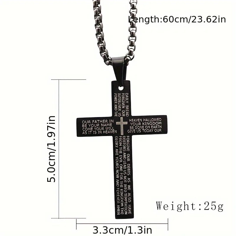 1pc Titanium Alloy Carved Cross Pendant, Unisex