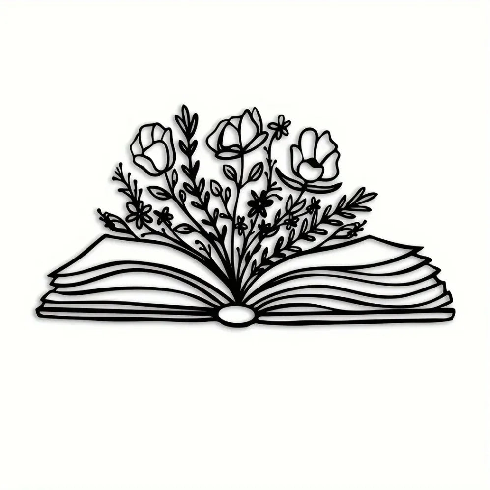 Book with Flowers Metal Wall Art
