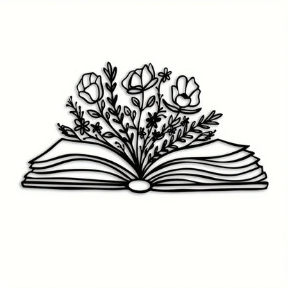 Book with Flowers Metal Wall Art