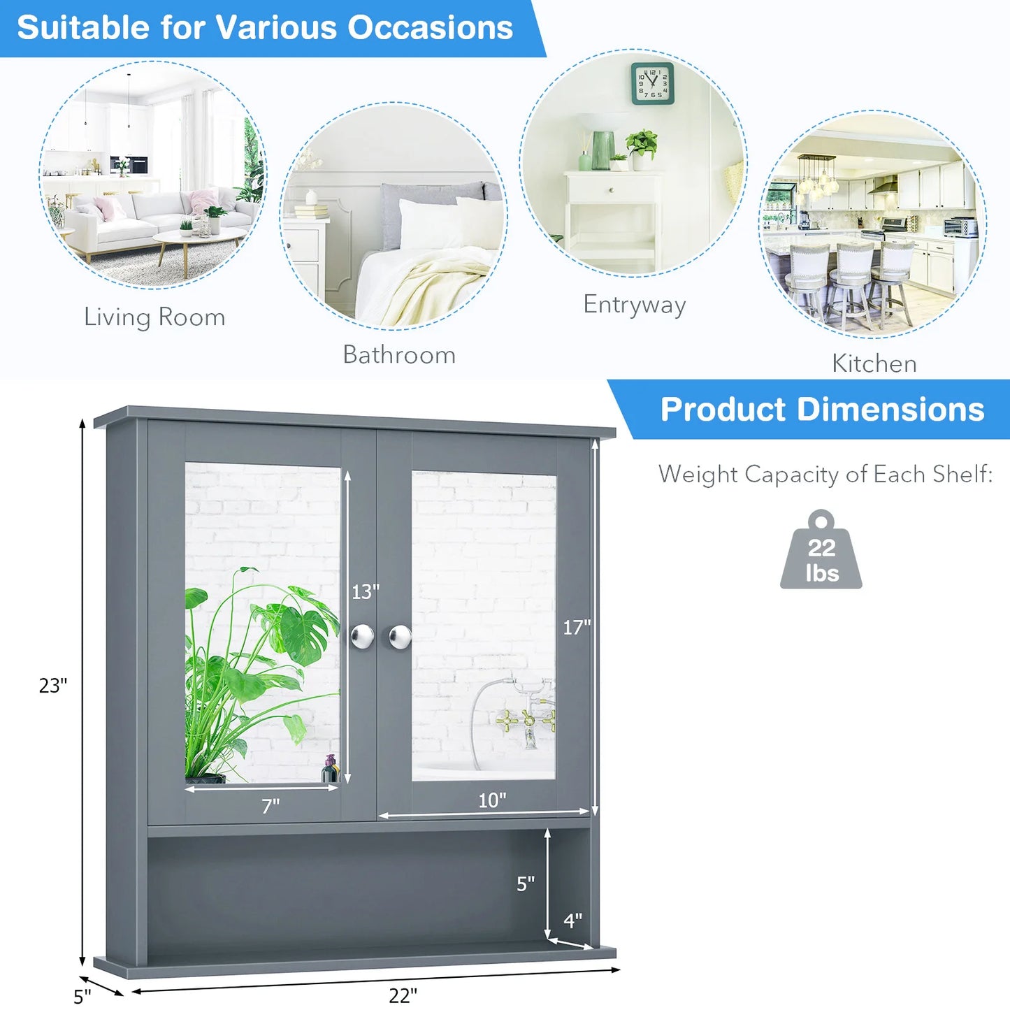 Wall Mount Mirror Cabinet Bathroom Medicine Cabinet