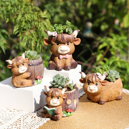 Cute Highland Cow Small Planter Office Desk