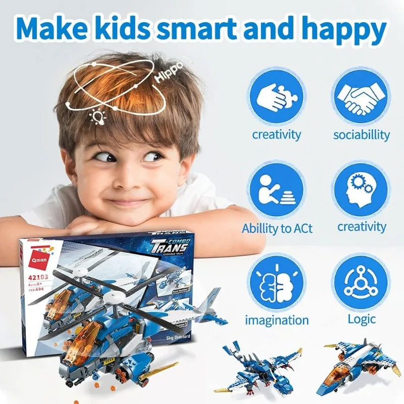 3 in1 Building Blocks, Helicopter Bomber, Monster Dragon               Cool Building Toy Best Toys Gifts Sky Overlord Series  604 Pieces