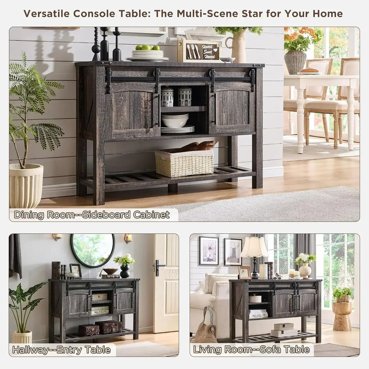 Farmhouse Entryway Table with Sliding Arch Doors