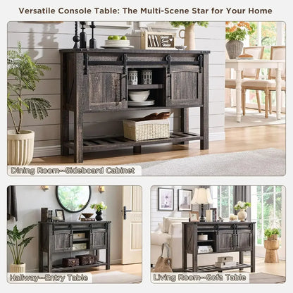 Farmhouse Entryway Table with Sliding Arch Doors