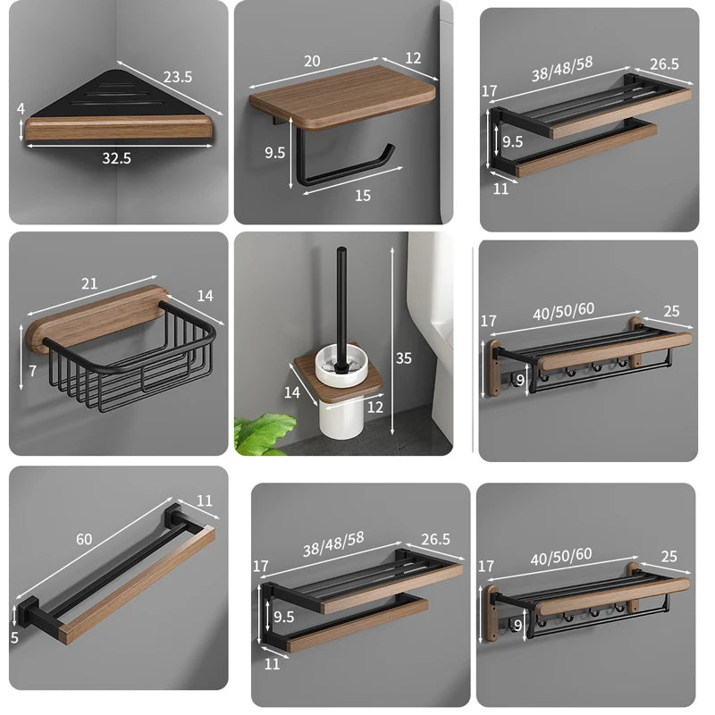 Bathroom Hardware shelf Black Wood Bath Accessories