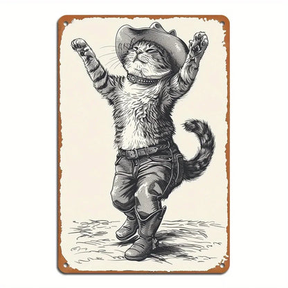 Tin Sign Cowboy Cat Wall Decor Signs