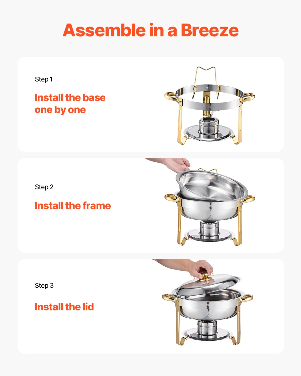 4 Pack Round Chafing Dish Buffet Set