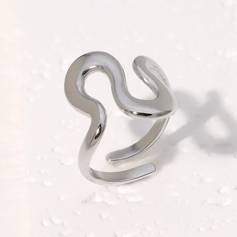 Stainless Steel Irregular Wave Rings, Adjustable Opening