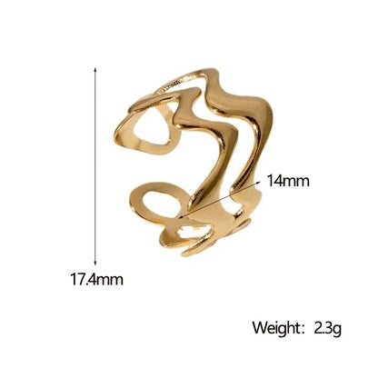 Stainless Steel Irregular Wave Rings, Adjustable Opening