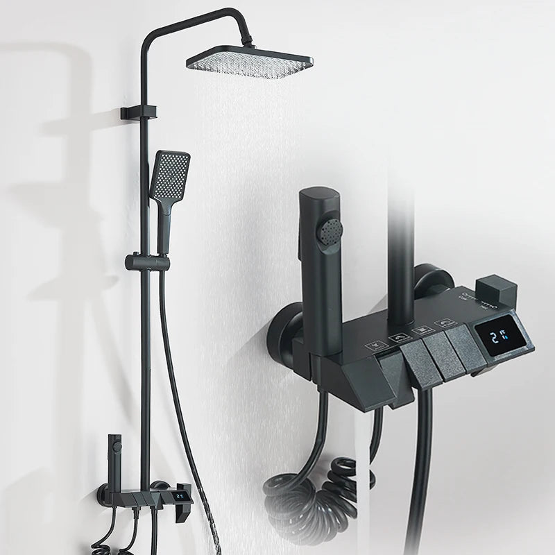 Black Smart Digital Display Shower Faucet Set
