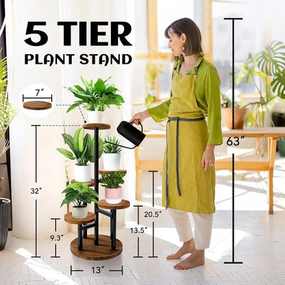 5 Tier Plant Stand Metal Wood Shelf