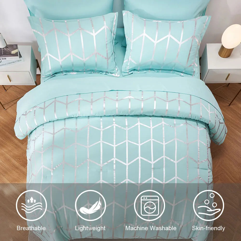 Elegant gold foil Queen Comforter Set