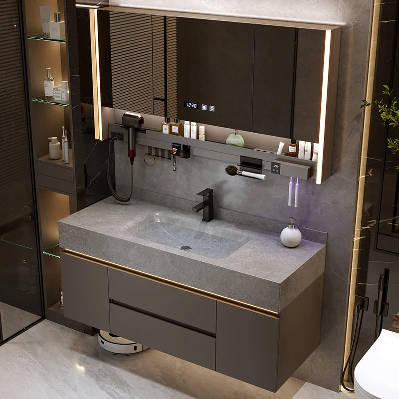 Bathroom Cabinet with Rock Plate Integrated Basin
