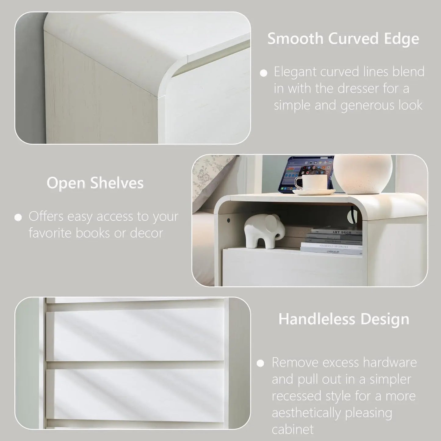 25" Modern Bed Side Table W/Charging Station