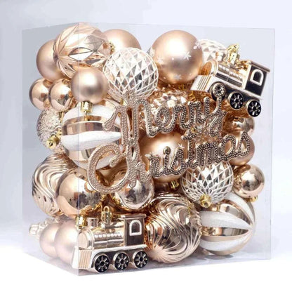 Christmas Ornaments Set, 65 pcs Gold & White Shatterproof