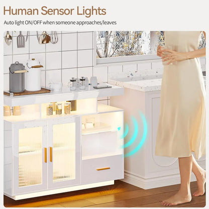 Wireless Charging LED Coffee Bar Cabinet