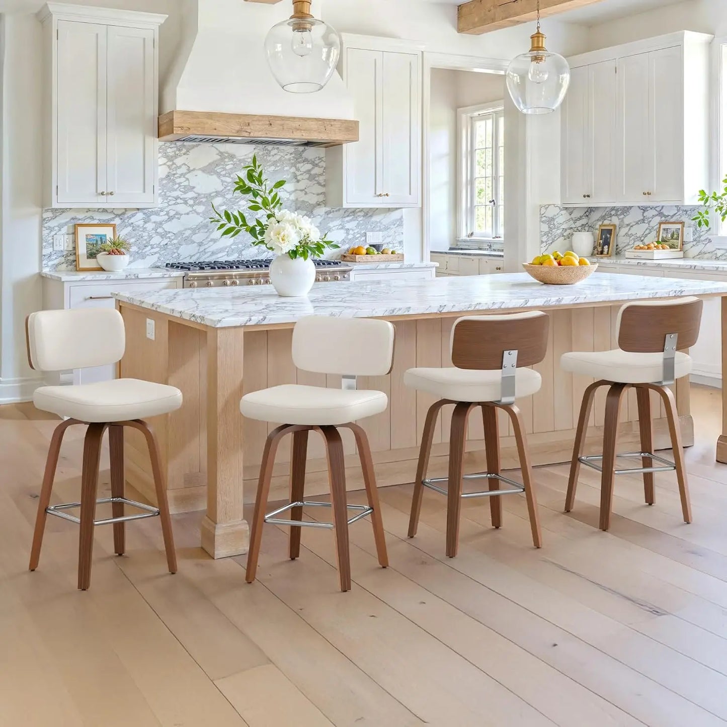 Set of 3 Counter Height Bar Stools with Wood Legs, 26"