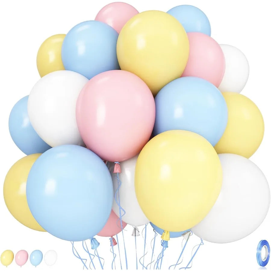 Light Pink Blue Yellow White Latex Balloons