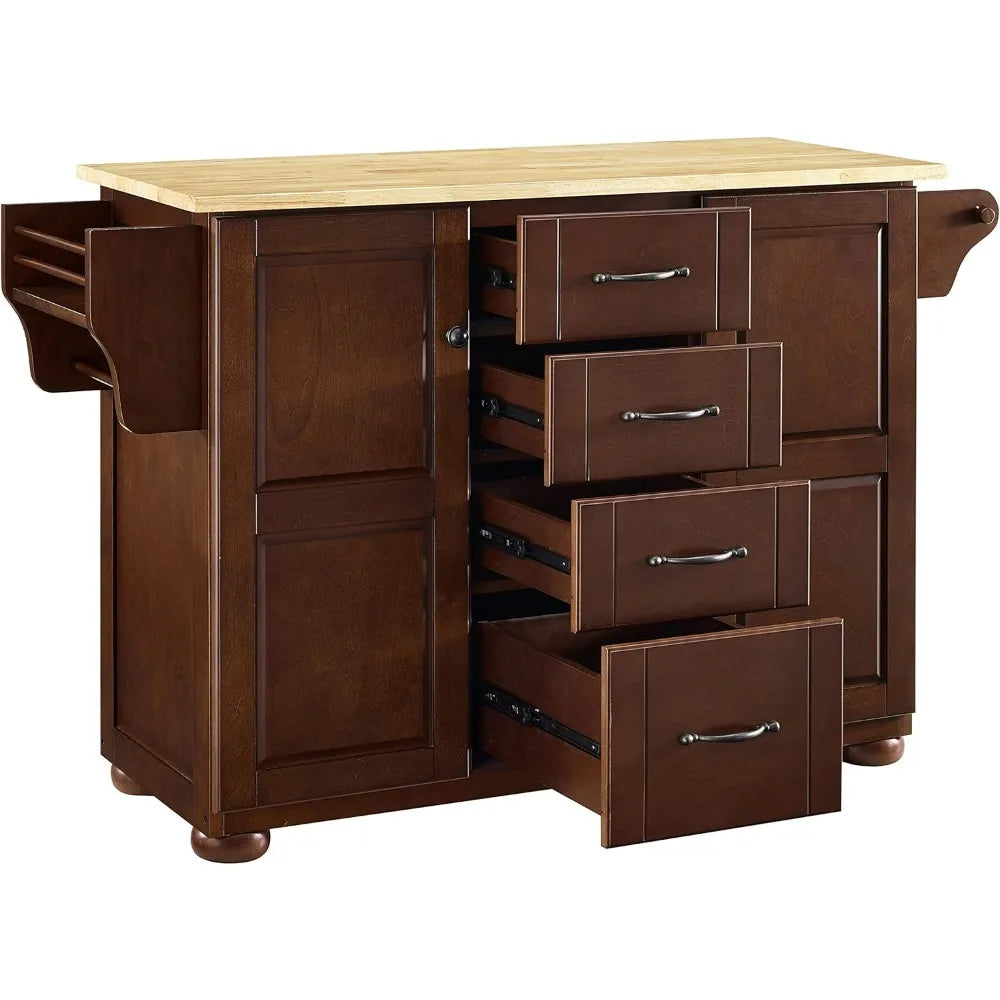 Mahogany Kitchen Island with Spice Rack, Drawers