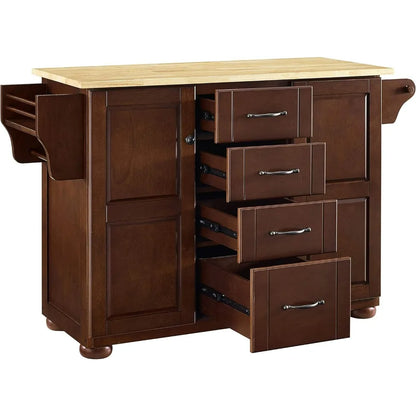 Mahogany Kitchen Island with Spice Rack, Drawers