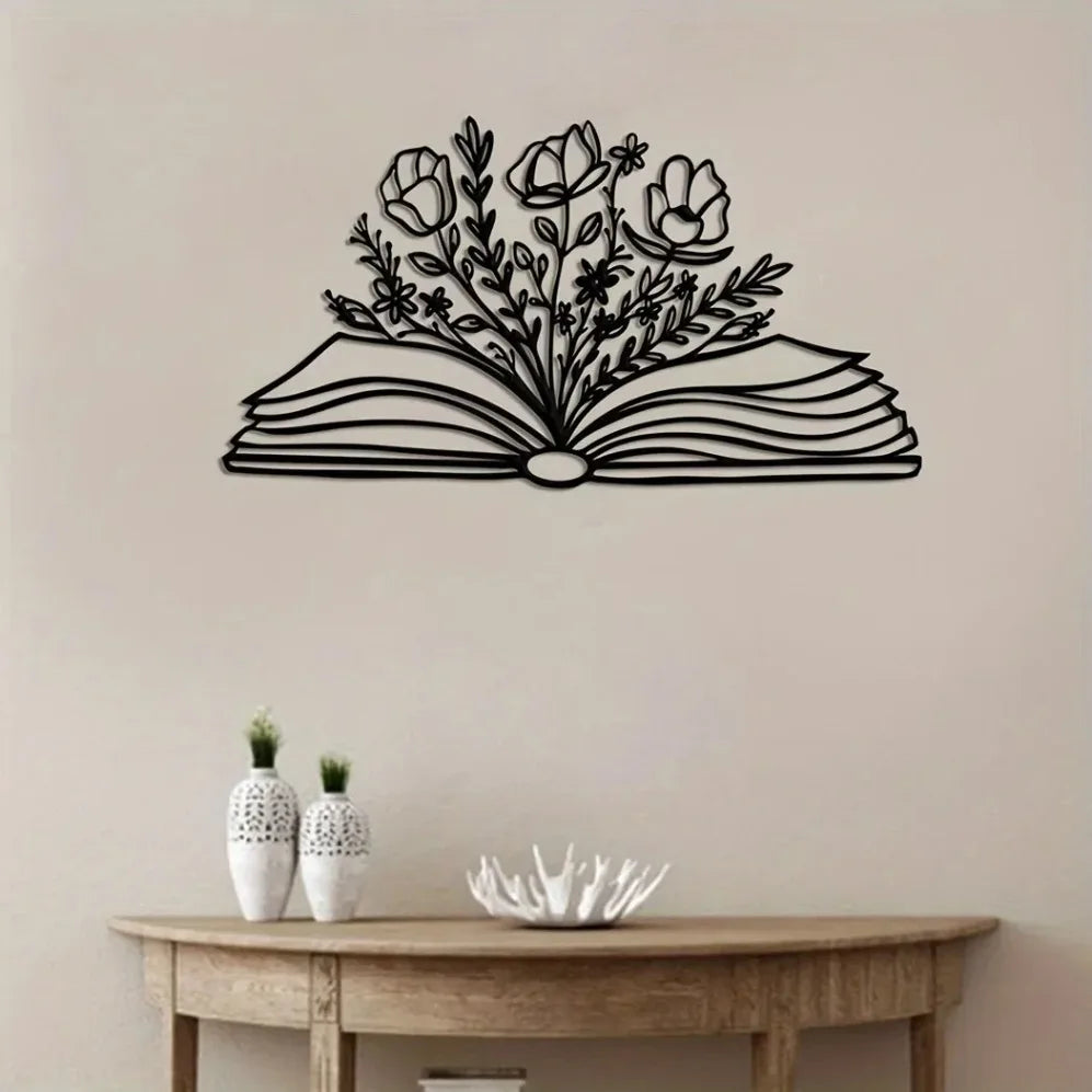Book with Flowers Metal Wall Art